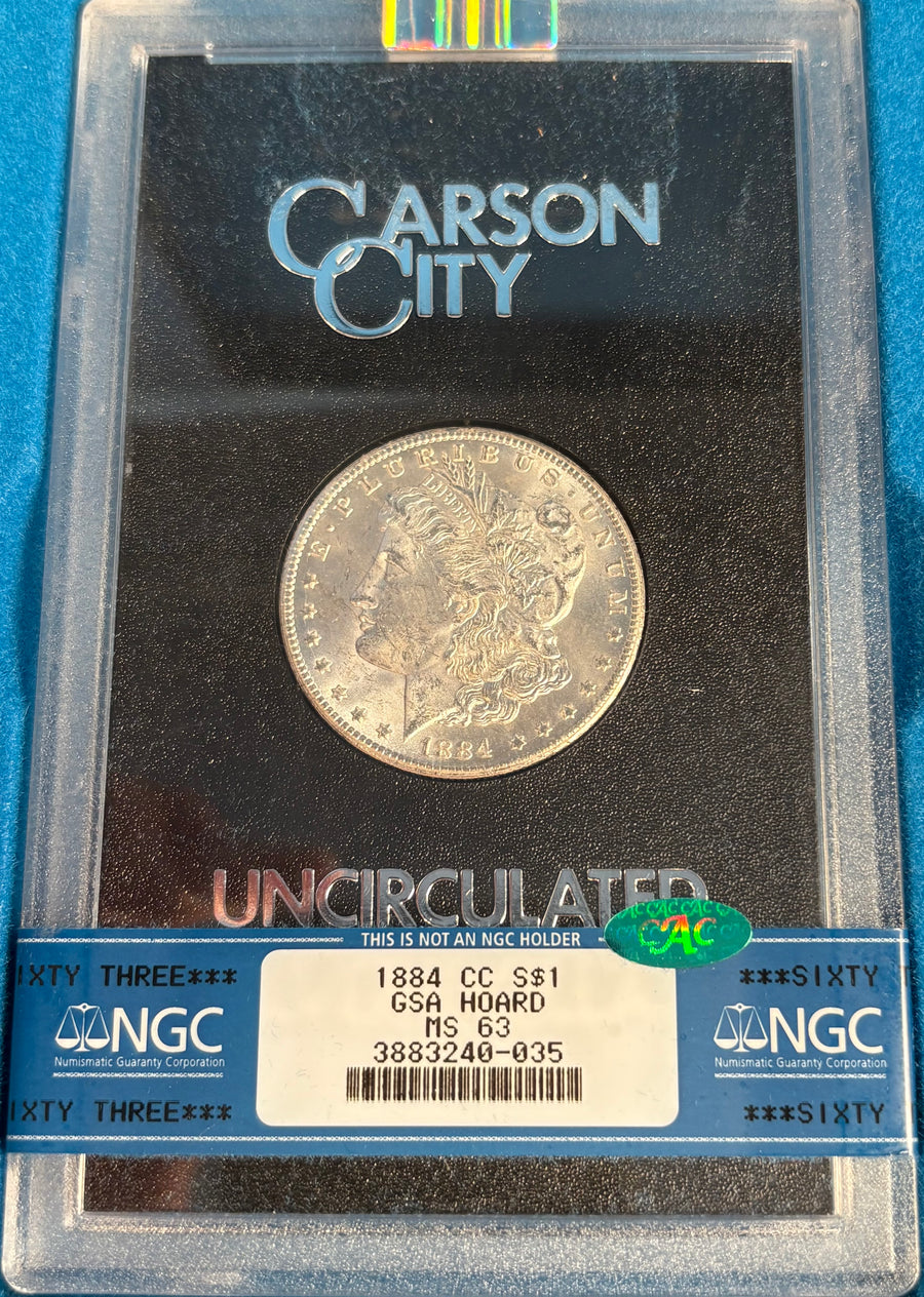 1884-CC Silver Morgan Dollar CAC Ogp + COA GSA NGC MS63