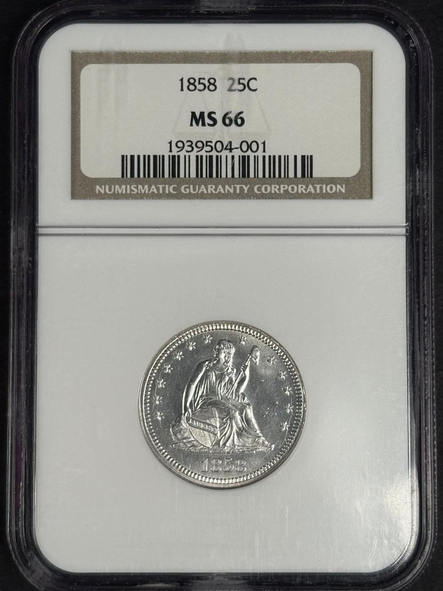 1858 Seated Liberty quarter NGC MS66, obverse