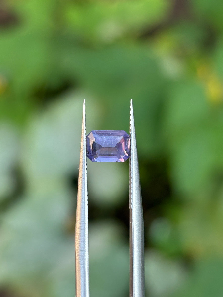 0.98ct Unheated Violet Sapphire from Sri Lanka, Emerald Cut, GFCO cert