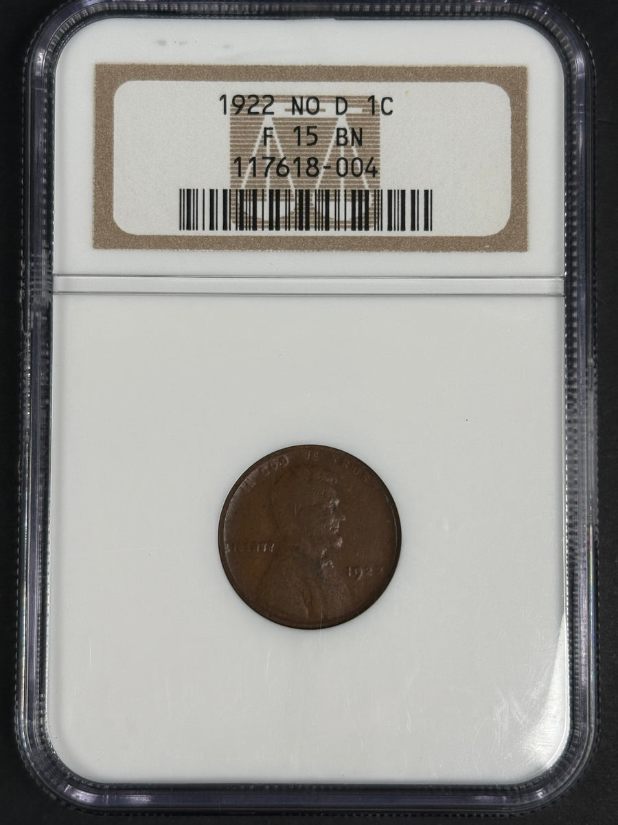 1922 No D strong reverse Lincoln cent, NGC F-15