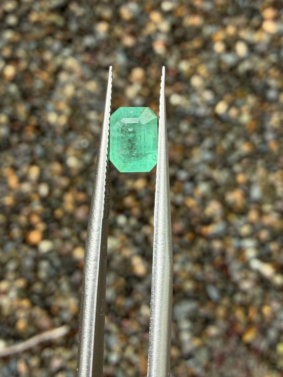 1.12ct green emerald gemstone, emerald cut, from Panjshir, Afghanistan