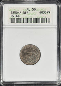 1850-A Switzerland 1/2 Frank Seated Helvectia ANACS AU50 · NUM-0005