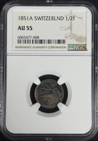 1851 Switzerland Silver 1/2 Franc NGC AU55 · NUM-0007