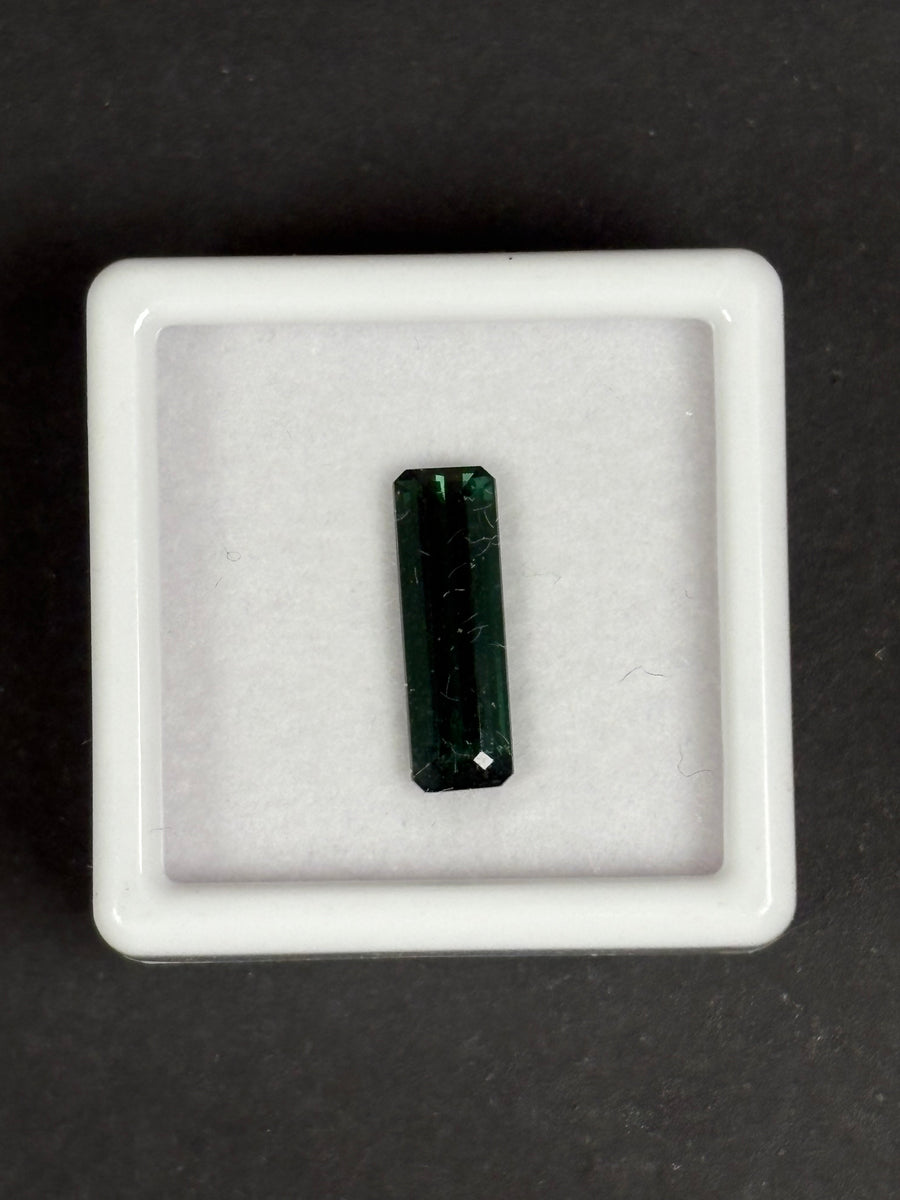 1.9ct Bluish Green Tourmaline from Mozambique, 13.5 x 4.3 x 3.5mm, Emerald Cut · GEM-6048