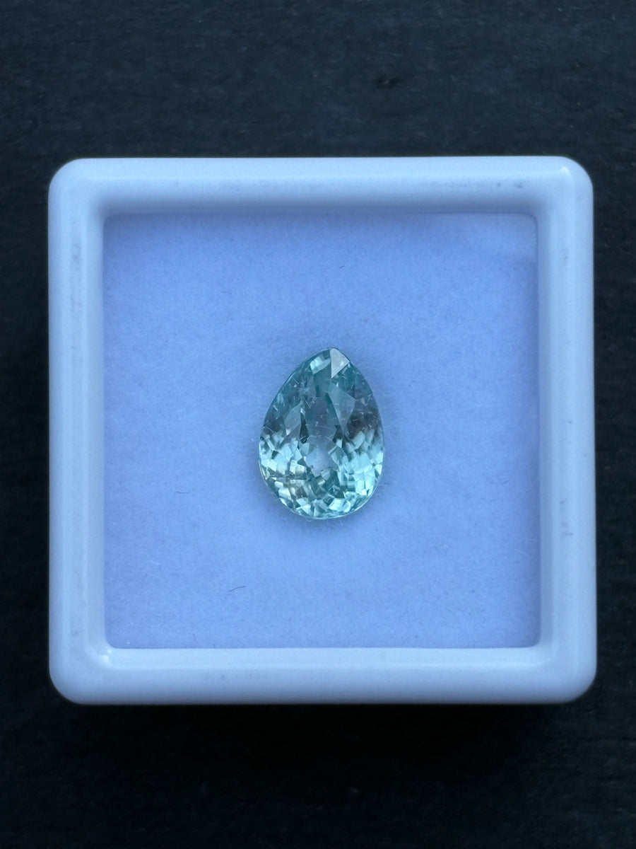 3.34ct Heated Bluish Green Zircon from Cambodia, Pear, 9.2x6.8 mm, VVS