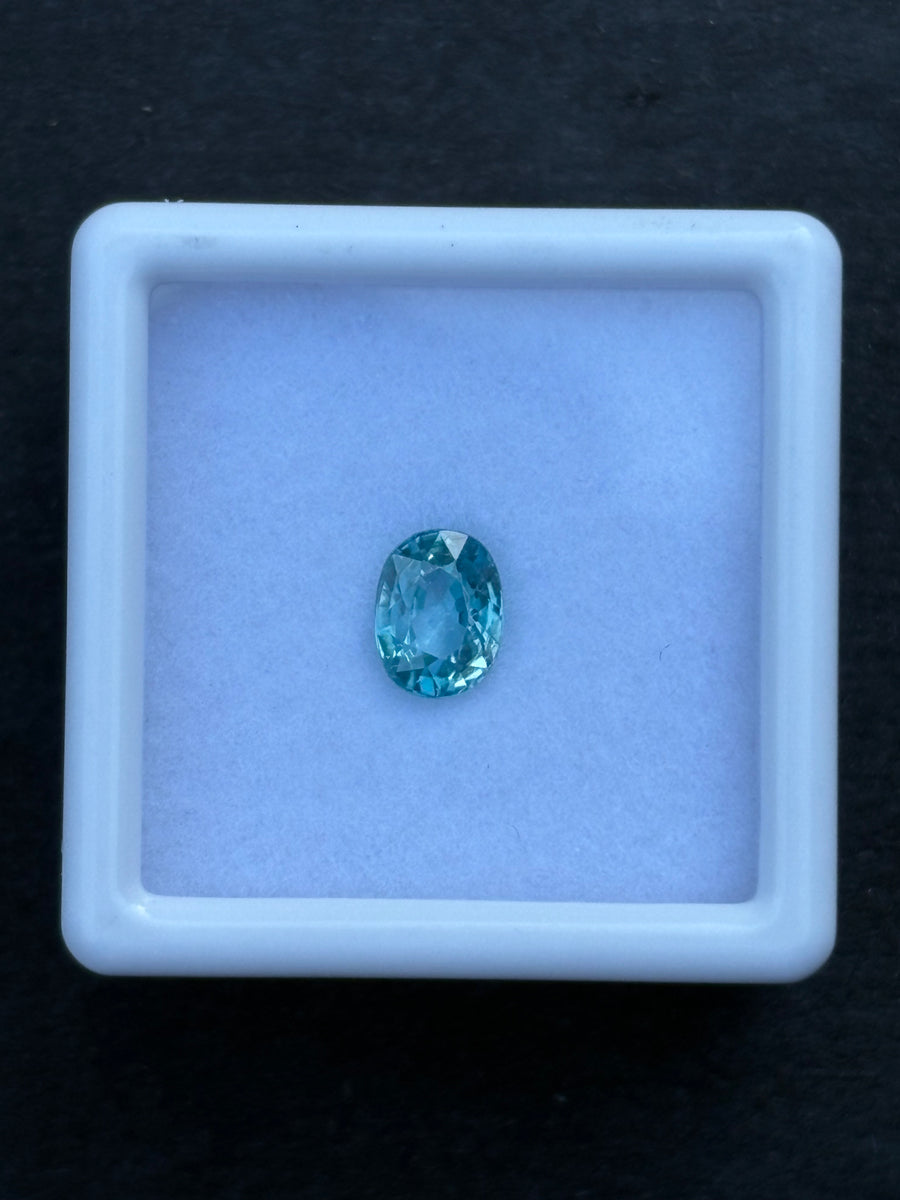 1.14ct Heated Greenish Blue Zircon from Cambodia, Oval, VS