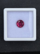 1.8ct purplish pink rhodolite garnet from Tanzania, round cut, 7 mm