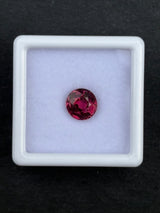 1.94ct purplish pink rhodolite garnet from Tanzania, round cut, 7 mm