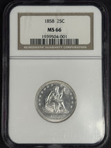 1858 Seated Liberty quarter NGC MS66, obverse