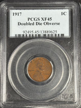 1917 Lincoln cent doubled die obverse, PCGS XF-45 BN