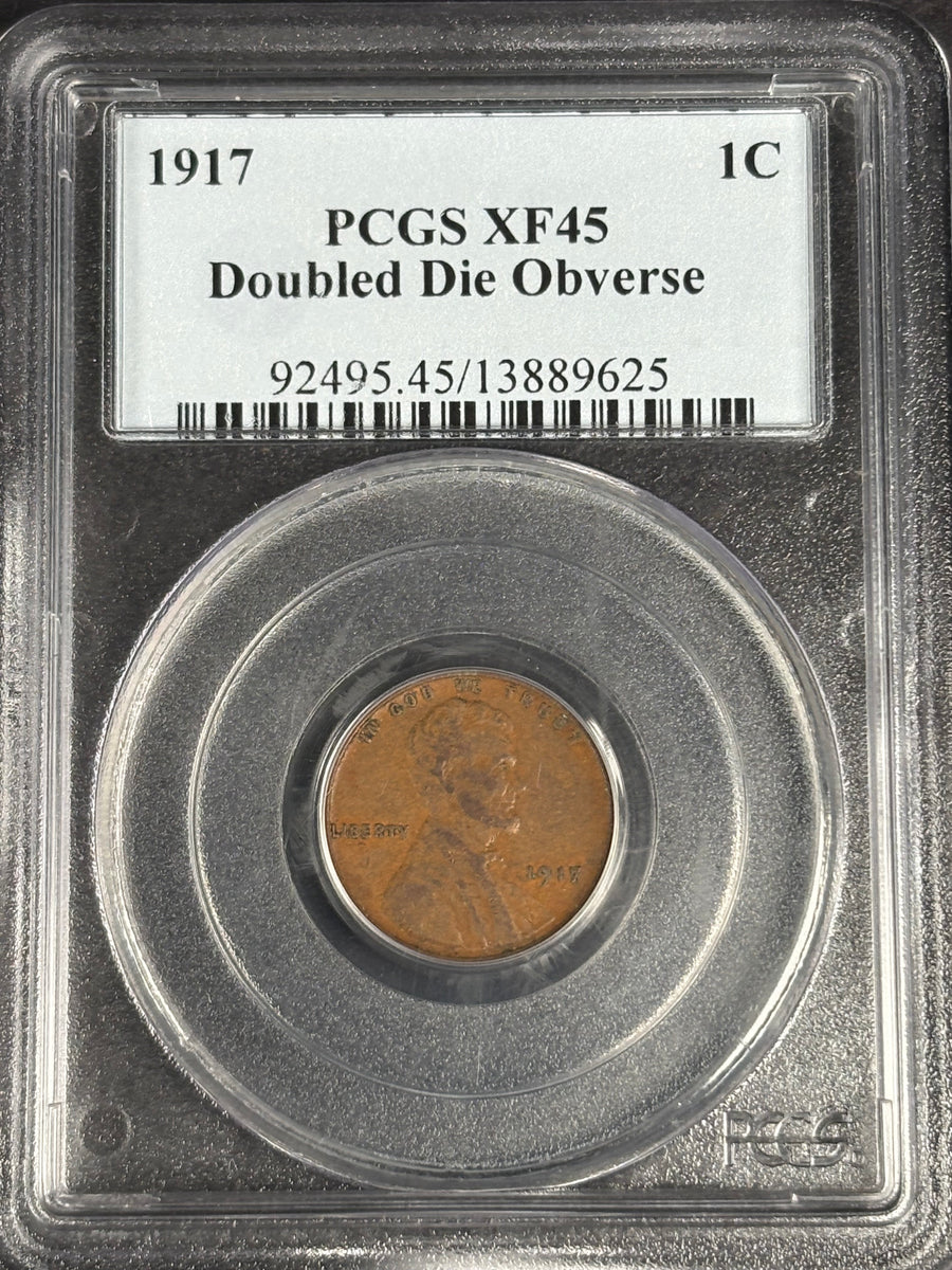 1917 Lincoln cent doubled die obverse, PCGS XF-45 BN