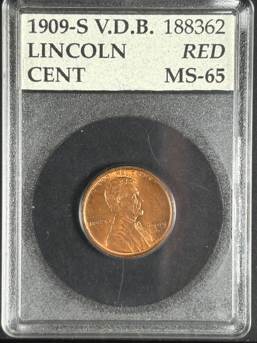 1909-S VDB Lincoln Wheat Cent, Accugrade MS65RD holder