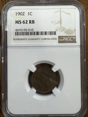 1902 Indian Head Cent RB NGC MS62 · NUM-1192