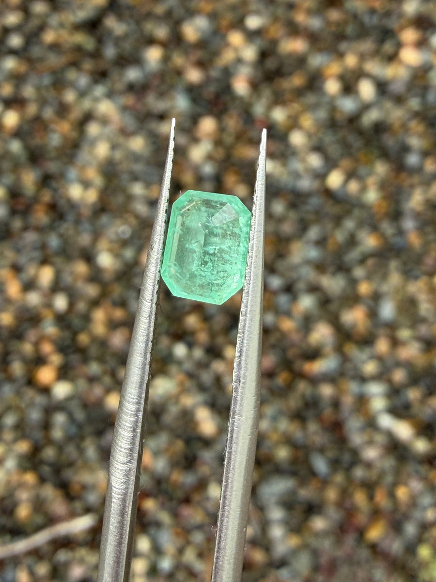 1.12ct green emerald gemstone, emerald cut, from Panjshir, Afghanistan, second view