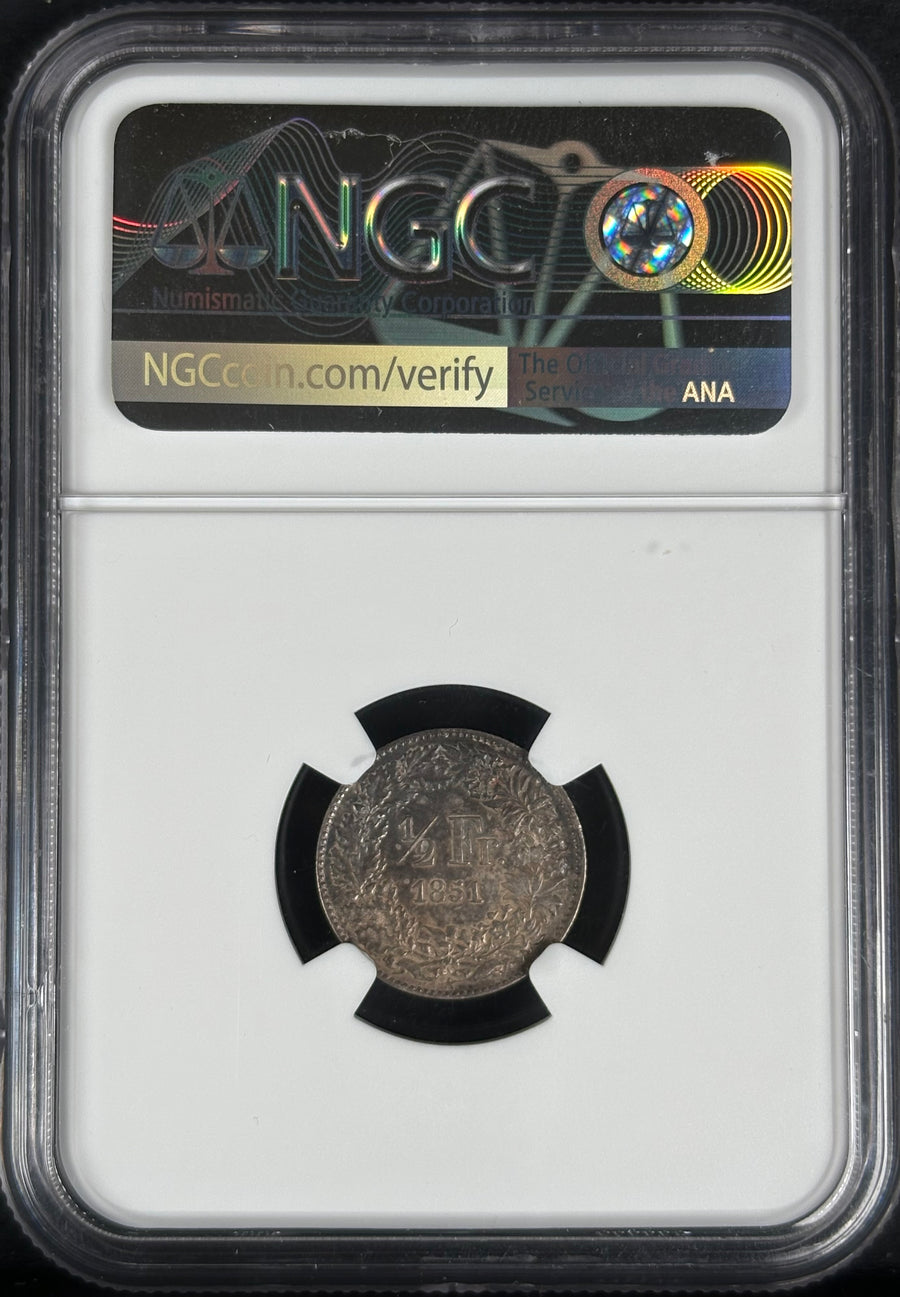 1851 Switzerland Silver 1/2 Franc NGC AU55 · NUM-0007