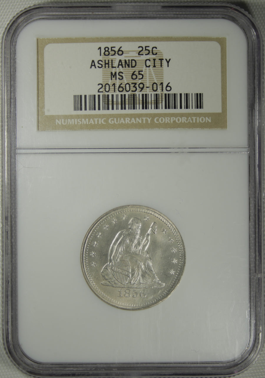 1856 25C Seated Liberty Quarter Silver Ashland City NGC MS65