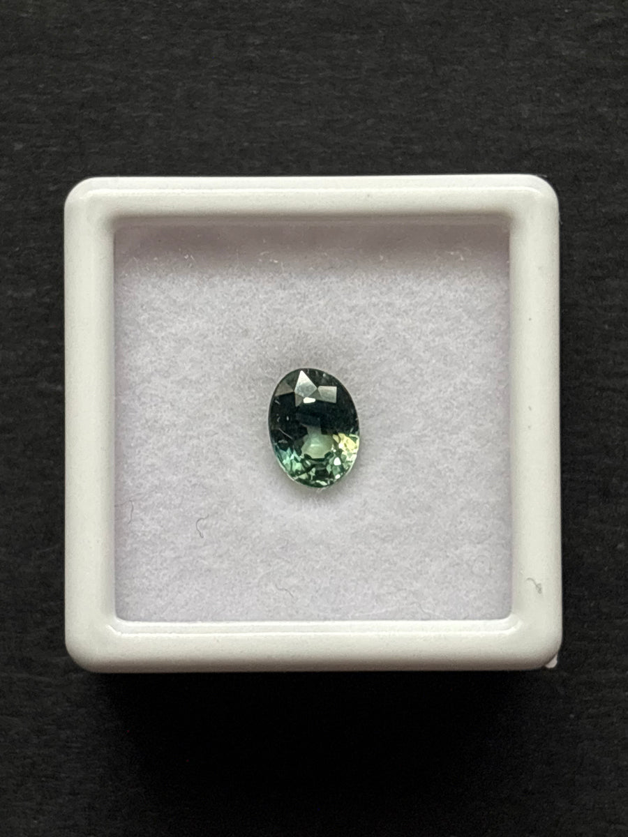 1.39ct heated blue green sapphire from Australia, oval cut