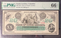South Carolina 1872 Revenue Scrip $20 PMG 66 EPQ SCCR7 · PAP-0001