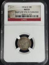 1914-D Barber silver dime, NGC AU-53