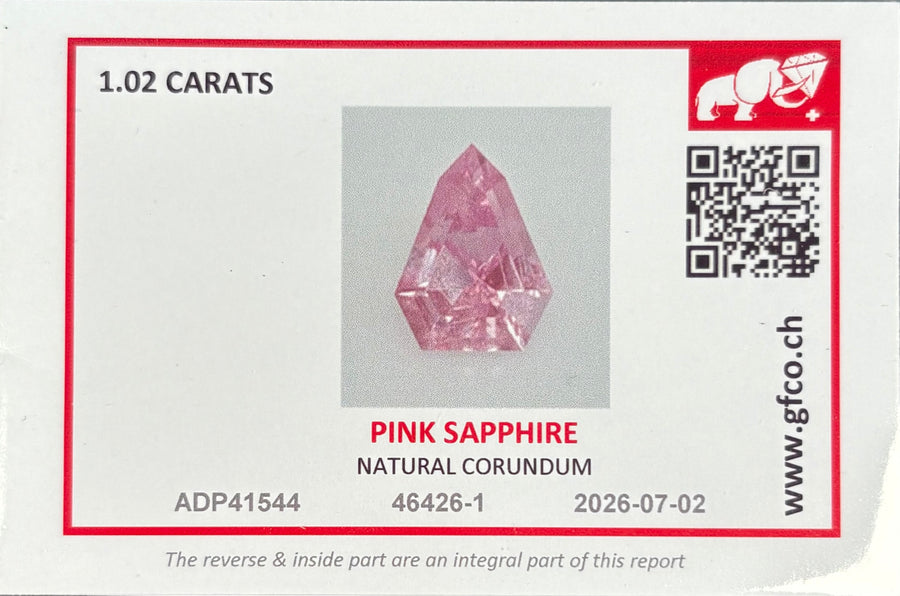 1.02ct Fancy Cut Heated Pink Madagascar Sapphire , VS, GFCO cert
