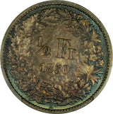1850 Switzerland 1/2 Frank Seated Helvectia PCGS MS-66