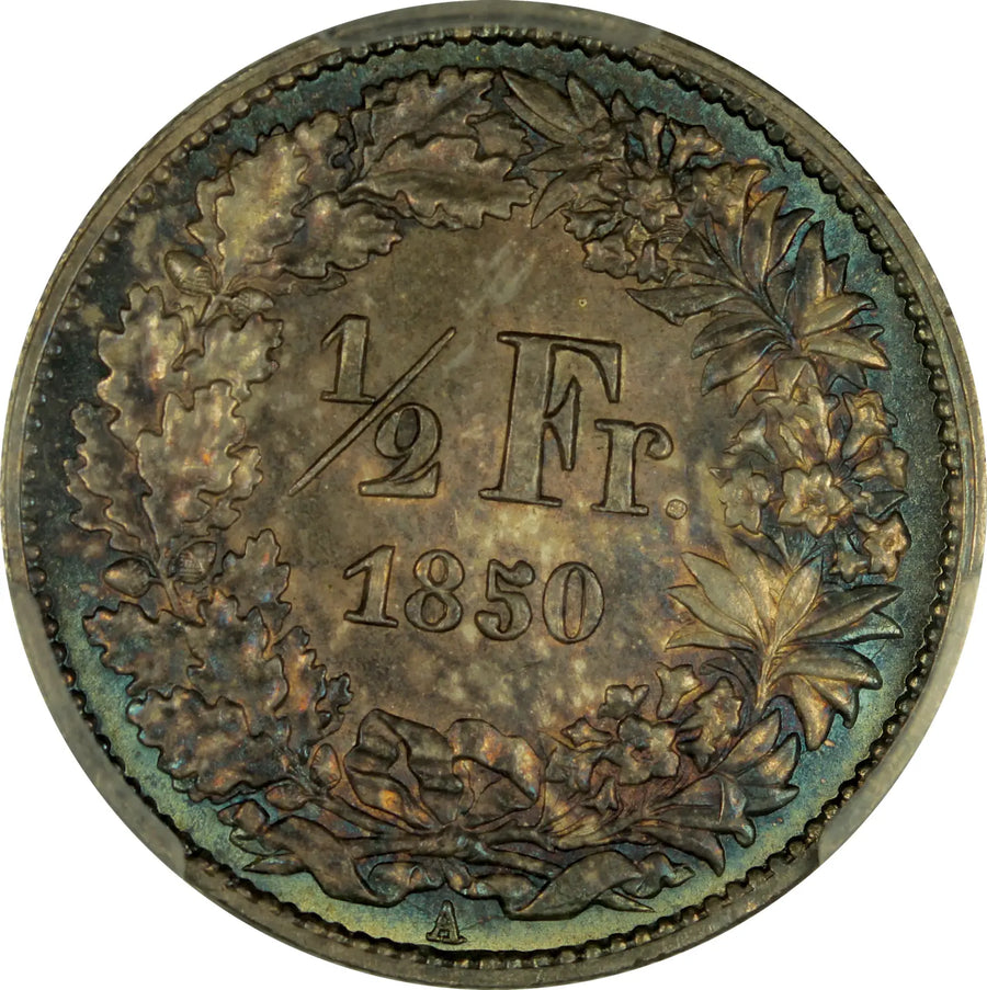 1850 Switzerland 1/2 Frank Seated Helvectia PCGS MS-66