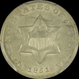 1851 Silver Three Cent Pieces Trimes PCGS MS-62 Planchet Lamination Obverse Error