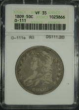1809 Capped Bust, Lettered Edge Half Dollars ANACS VF-35 O-111