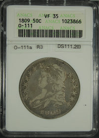 1809 Capped Bust, Lettered Edge Half Dollars O-111 ANACS VF35 · NUM-0043