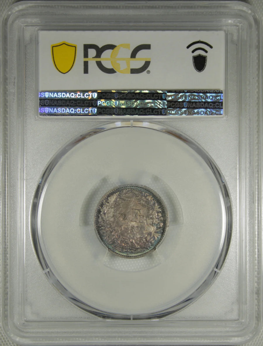 1850 Switzerland 1/2 Frank Seated Helvectia PCGS MS-66