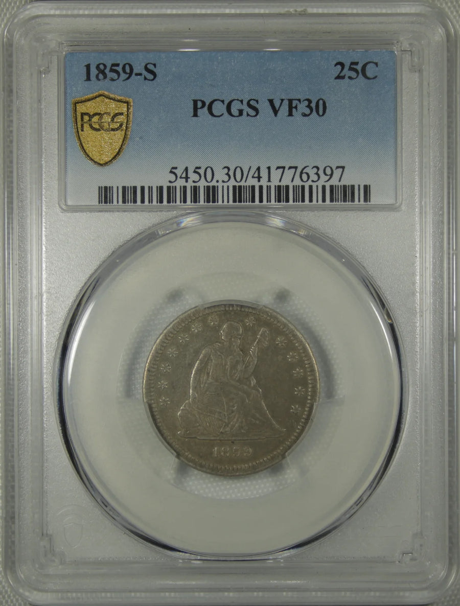 1859 Liberty Seated Quarter Dollar PCGS VF-30
