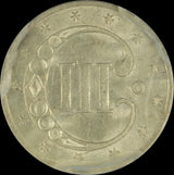 1851 Silver Three Cent Pieces Trimes PCGS MS-62 Planchet Lamination Obverse Error