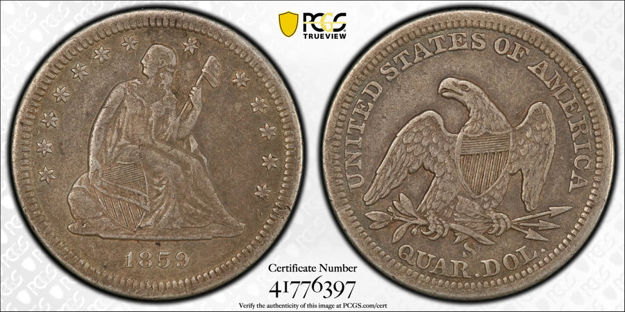 1859 Liberty Seated Quarter Dollar PCGS VF-30