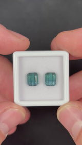 3.13ctw Bluish Green Tourmaline Octagon Pair