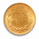 1945 Mexico 2 Peso Gold Coin Uncirculated · BUL-0012